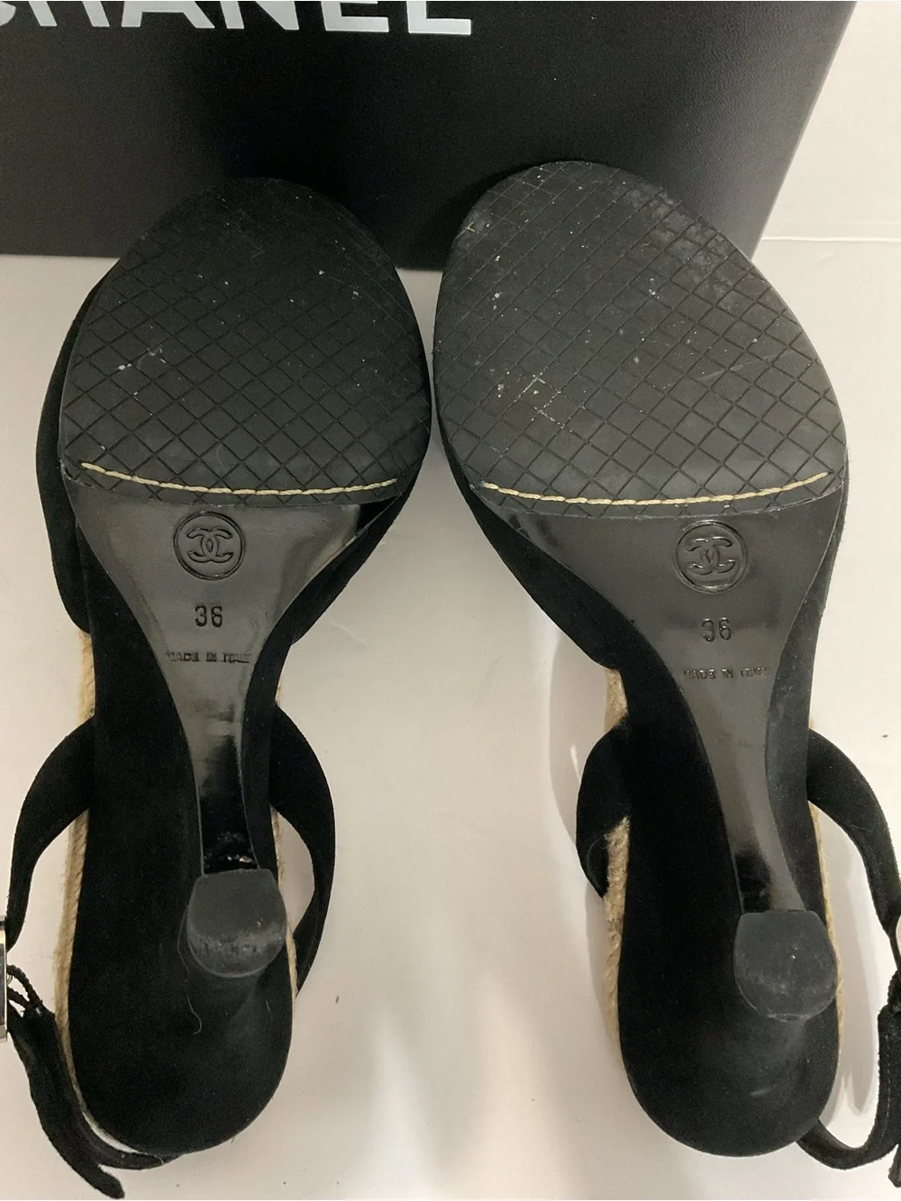 CHANEL Camellia Suede Espadrille Wedge